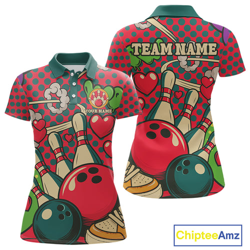 Colorful Bowling Polo, Quarter Zip shirts for Women Custom vintage retro bowling team league jerseys NQS10174