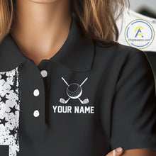 Load image into Gallery viewer, Black and White American Flag Women golf polo shirts Custom name patriotic team golf uniform NQS10018