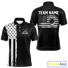 Load image into Gallery viewer, Black and White American Flag Mens golf polo shirts Custom name patriotic team golf uniform NQS10018