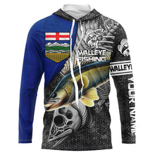 Load image into Gallery viewer, Alberta Flag Walleye Fishing Custom long sleeve performance Fishing Shirts, Walleye Fishing jerseys NQS3819