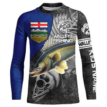 Load image into Gallery viewer, Alberta Flag Walleye Fishing Custom long sleeve performance Fishing Shirts, Walleye Fishing jerseys NQS3819