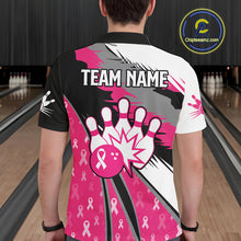 Load image into Gallery viewer, Mens bowling shirts Custom pink ribbons pattern Bowling Team Jersey, Breast cancer shirt for Bowler NQS10515