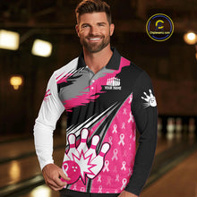 Load image into Gallery viewer, Mens bowling shirts Custom pink ribbons pattern Bowling Team Jersey, Breast cancer shirt for Bowler NQS10515