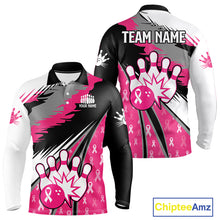 Load image into Gallery viewer, Mens bowling shirts Custom pink ribbons pattern Bowling Team Jersey, Breast cancer shirt for Bowler NQS10515