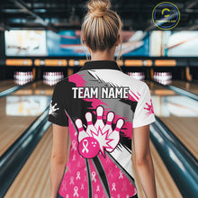 Load image into Gallery viewer, Women bowling shirts Custom pink ribbons pattern Bowling Team Jersey, Breast cancer shirt for Bowler NQS10515