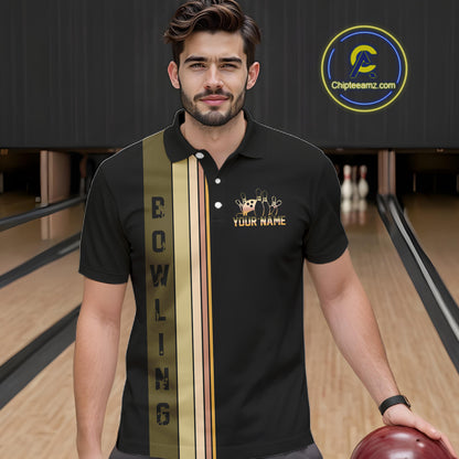 Black and Retro Bowling Polo, Quarter Zip Shirts for Men Custom Team Bowling League Jerseys NQS10745