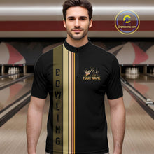 Load image into Gallery viewer, Black and Retro Bowling Polo, Quarter Zip Shirts for Men Custom Team Bowling League Jerseys NQS10745