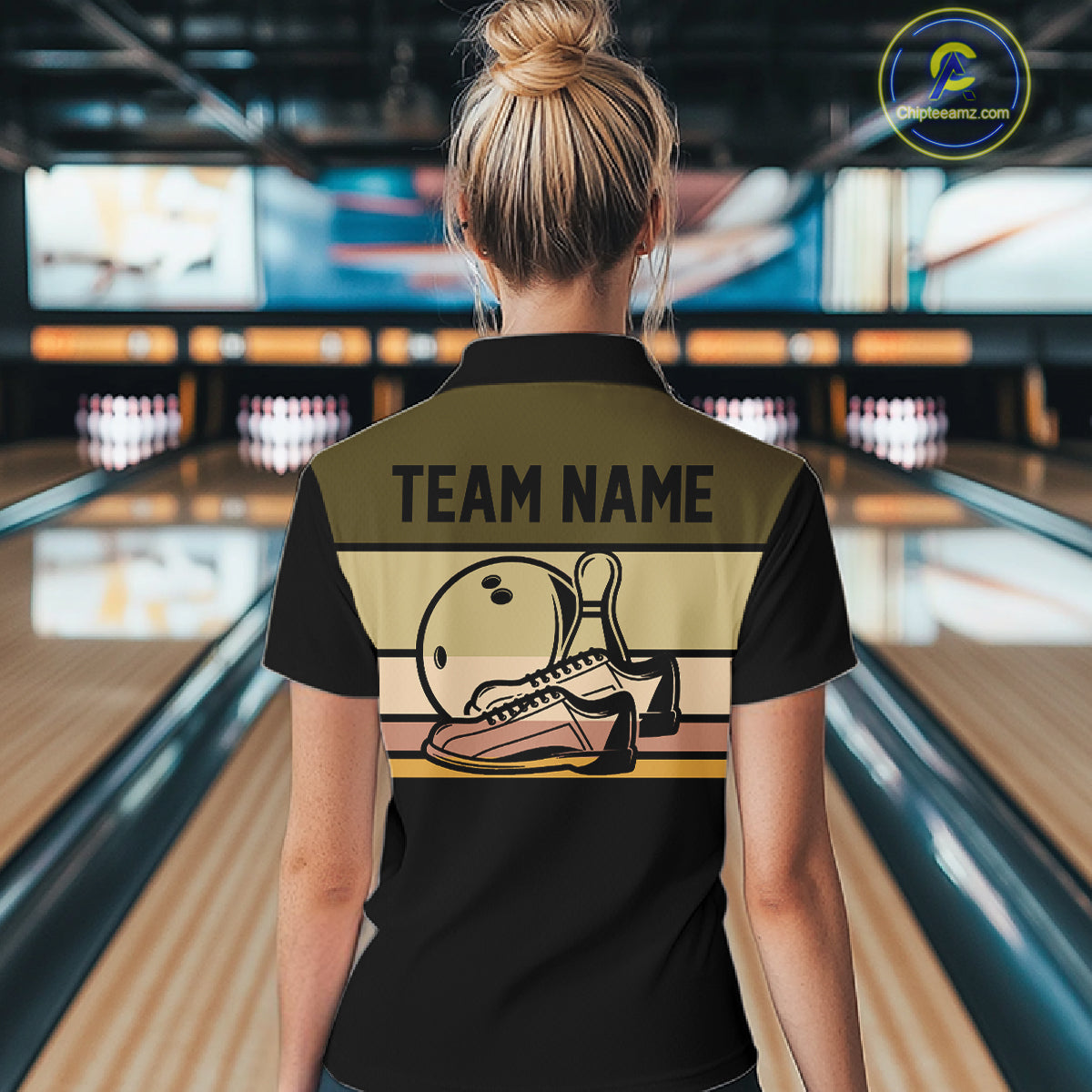 Black and Retro Bowling Polo, Quarter Zip Shirts for Women Custom Team Bowling League Jerseys NQS10745