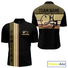 Load image into Gallery viewer, Black and Retro Bowling Polo, Quarter Zip Shirts for Men Custom Team Bowling League Jerseys NQS10745