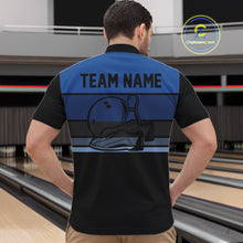 Load image into Gallery viewer, Black and Blue Retro Bowling Polo, Quarter Zip Shirts for Men Custom Team Bowling League Jerseys NQS10746