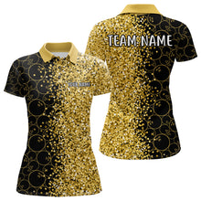 Load image into Gallery viewer, Black Camo and Gold glitter Bowling Shirts For Women Custom bowling jersey gift for bowlers NQS10938