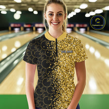 Load image into Gallery viewer, Black Camo and Gold glitter Bowling Shirts For Women Custom bowling jersey gift for bowlers NQS10938