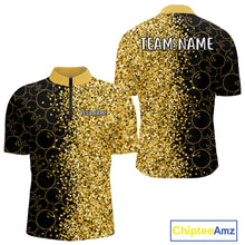 Load image into Gallery viewer, Black Camo and Gold glitter Bowling Shirts For Men Custom bowling jersey gift for bowlers NQS10938