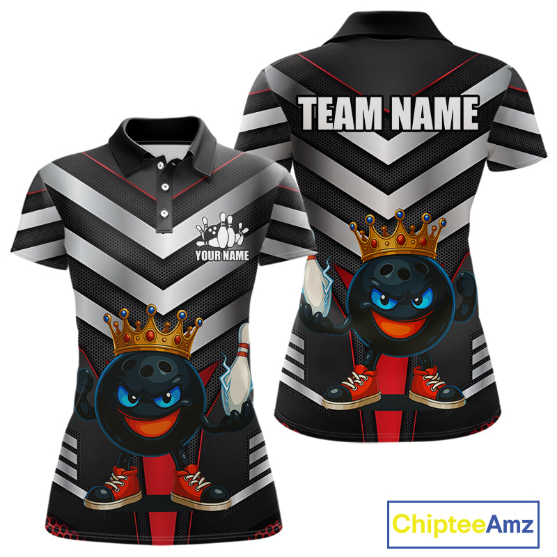 Funny Bowling Shirts Black & Silver Metal Team Women Bowling Polo, 1/4 Zip Shirt Custom bowling gifts NQS10942