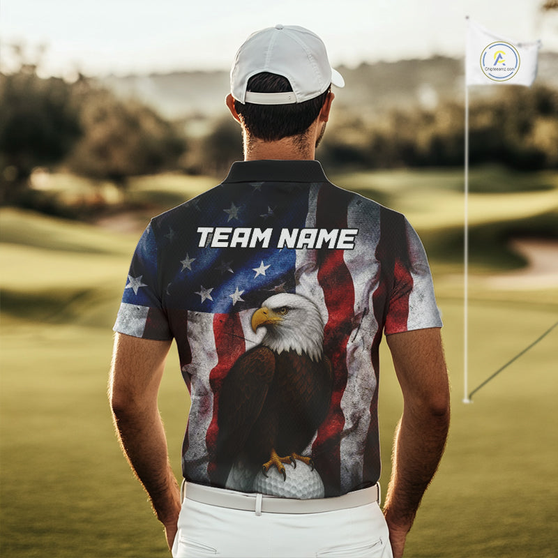 Vintage American Flag Eagle Golf Polo Shirts For Men custom patriotic golf shirts, best golf gifts NQS10946