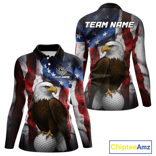 Vintage American Flag Eagle Golf Polo Shirts For Women custom patriotic golf shirts, best golf gifts NQS10946