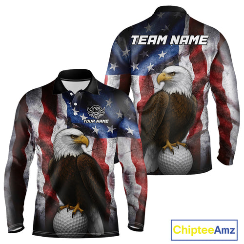 Vintage American Flag Eagle Golf Polo Shirts For Men custom patriotic golf shirts, best golf gifts NQS10946