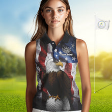 Load image into Gallery viewer, Vintage American Flag Eagle Women Sleeveless Polo Shirt custom patriotic golf shirts, best golf gifts NQS10946