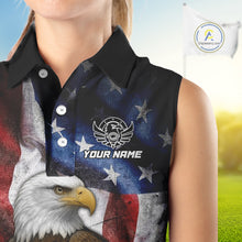 Load image into Gallery viewer, Vintage American Flag Eagle Women Sleeveless Polo Shirt custom patriotic golf shirts, best golf gifts NQS10946
