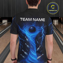 Load image into Gallery viewer, Blue Lightning Thunder tornado Bowling Shirts for Men Custom Team bowling jerseys NQS11129