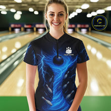 Load image into Gallery viewer, Blue Lightning Thunder tornado Bowling Shirts for Women Custom Team bowling jerseys NQS11129