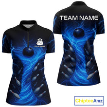 Load image into Gallery viewer, Blue Lightning Thunder tornado Bowling Shirts for Women Custom Team bowling jerseys NQS11129