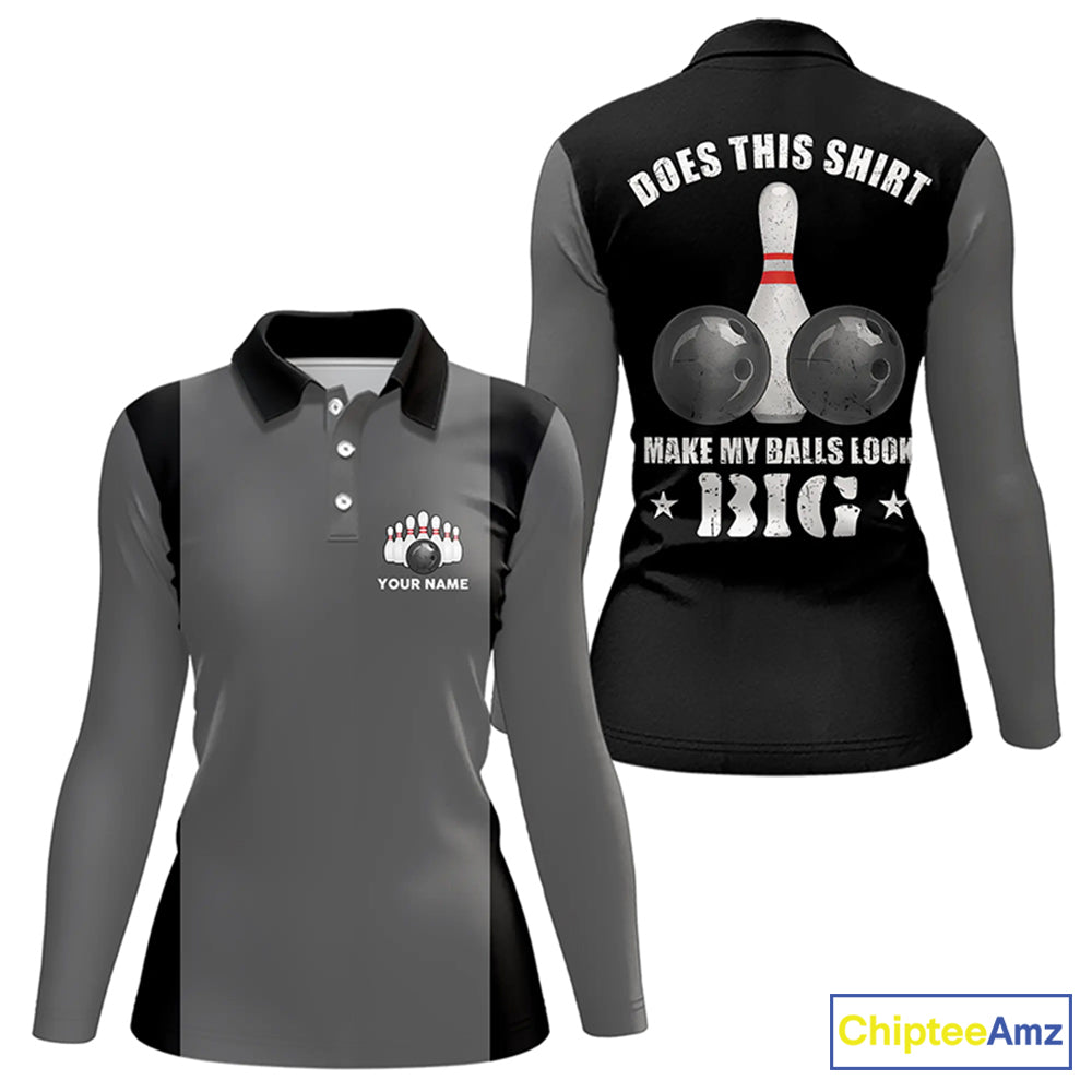 Funny Bowling shirts for Women Custom vintage grey and black Does this shirt make my balls look big NQS9267