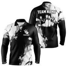 Load image into Gallery viewer, Black and White Retro Mens Bowling Polo, Quarter Zip shirts Custom team bowling jerseys mens outfit NQS9274