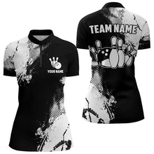Load image into Gallery viewer, Black and White Retro Women Bowling Polo, Quarter Zip shirts Custom team bowling jerseys ladies outfit NQS9274