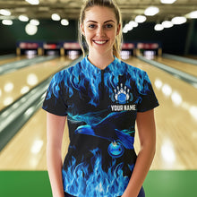 Load image into Gallery viewer, Blue Flame Eagle Custom Bowling Team Shirts For Women, Fire Bowling League Jersey Outfit For Bowler NQS9440