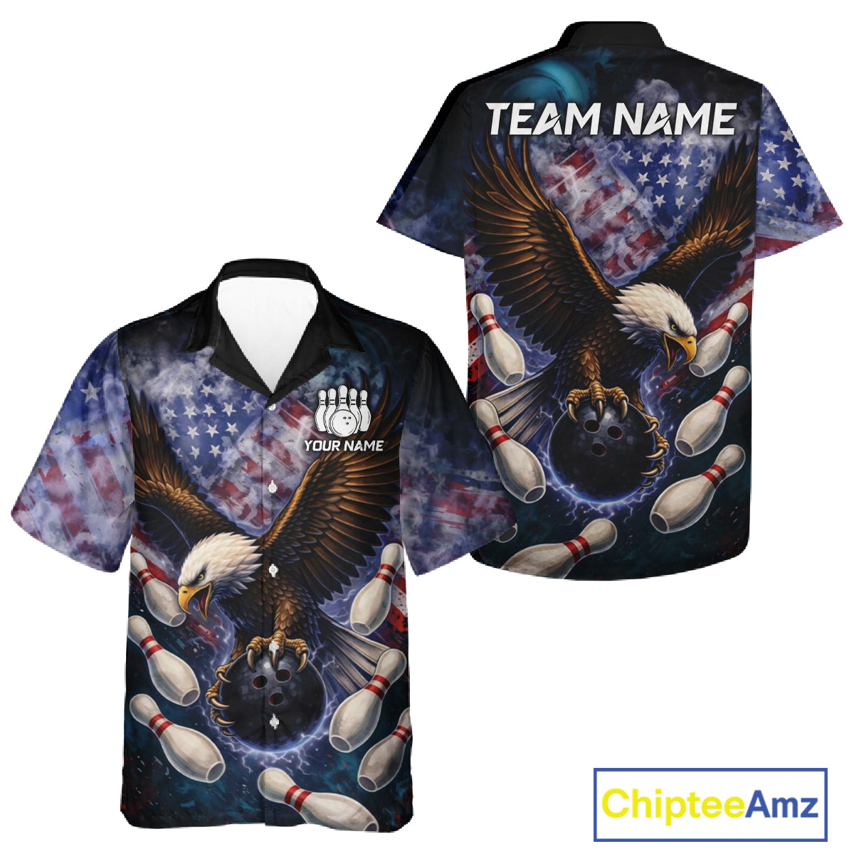 Smoke American Flag Eagle Bowling Hawaiian shirt Custom patriotic Eagle bowling uniforms Team Jersey NQS11540