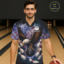 Load image into Gallery viewer, Smoke American Flag Eagle Bowling Hawaiian shirt Custom patriotic Eagle bowling uniforms Team Jersey NQS11540