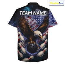 Load image into Gallery viewer, Smoke American Flag Eagle Bowling Hawaiian shirt Custom patriotic Eagle bowling uniforms Team Jersey NQS11540
