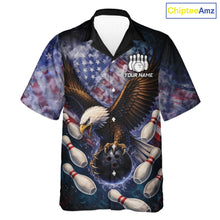 Load image into Gallery viewer, Smoke American Flag Eagle Bowling Hawaiian shirt Custom patriotic Eagle bowling uniforms Team Jersey NQS11540