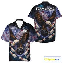 Load image into Gallery viewer, Smoke American Flag Eagle Bowling Hawaiian shirt Custom patriotic Eagle bowling uniforms Team Jersey NQS11540