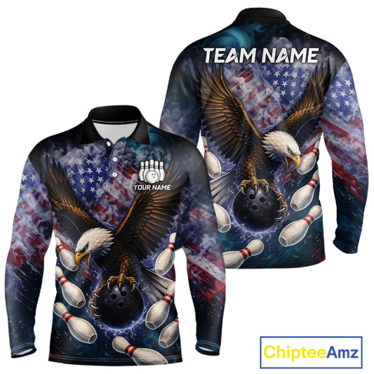 Smoke American Flag Eagle Bowling shirts For Men Custom patriotic Eagle bowling uniforms Team Jerseys NQS11540