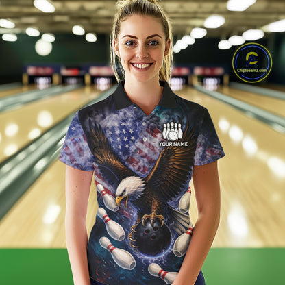 Smoke American Flag Eagle Bowling shirt For Women Custom patriotic Eagle bowling uniforms Team Jersey NQS11540