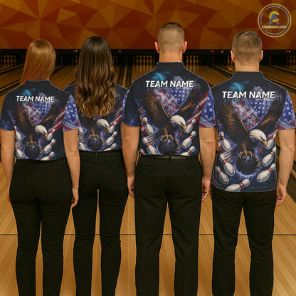 Smoke American Flag Eagle Bowling shirt For Women Custom patriotic Eagle bowling uniforms Team Jersey NQS11540