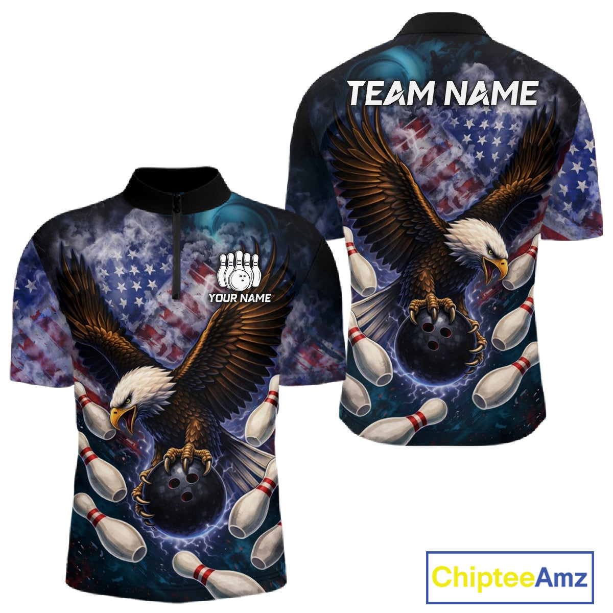 Smoke American Flag Eagle Bowling shirts For Men Custom patriotic Eagle bowling uniforms Team Jerseys NQS11540