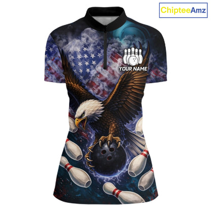 Smoke American Flag Eagle Bowling shirt For Women Custom patriotic Eagle bowling uniforms Team Jersey NQS11540