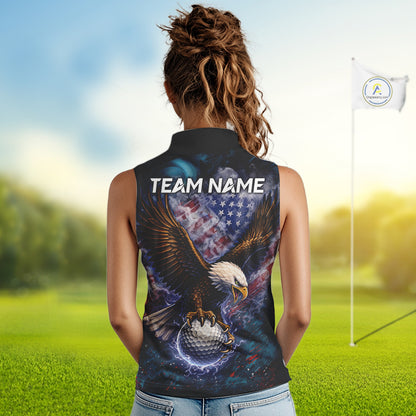 Smoke American Flag Eagle Womens sleeveless golf polo shirt Custom patriotic golf outfit ladies NQS11541