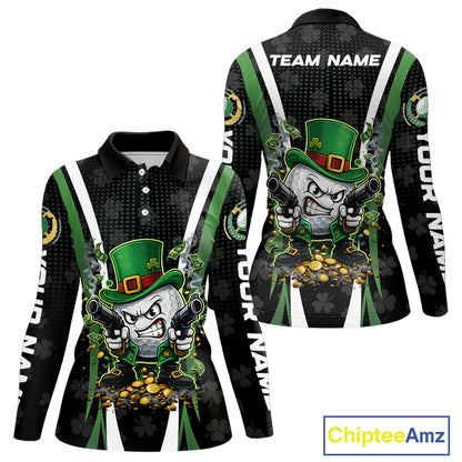 Funny St Patrick cowboy golf ball gunner black green Women golf polo shirts Custom ladies golf outfit NQS11542