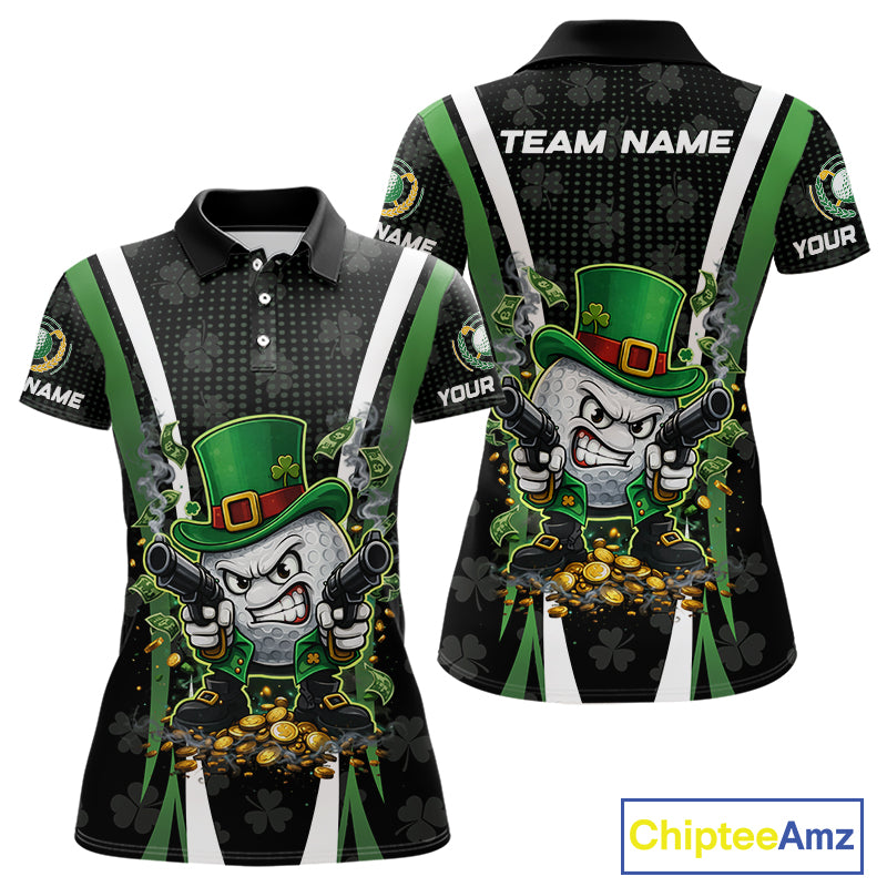 Funny St Patrick cowboy golf ball gunner black green Women golf polo shirts Custom ladies golf outfit NQS11542