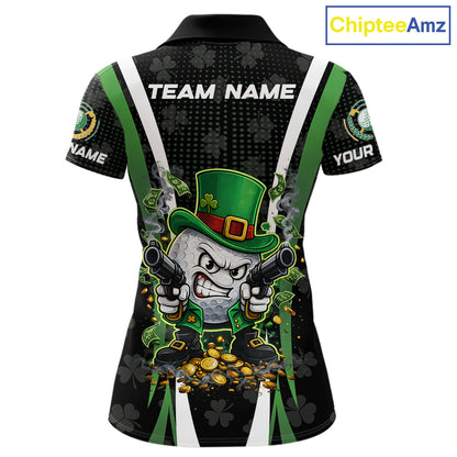 Funny St Patrick cowboy golf ball gunner black green Women golf polo shirts Custom ladies golf outfit NQS11542