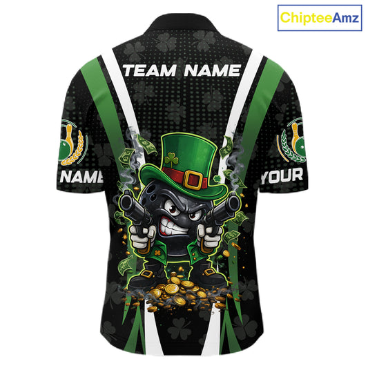 Funny St Patrick cowboy gunner Bowling Polo, 1/4 zip shirts For Men Custom Team Bowling Jerseys NQS11543
