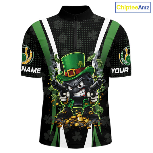 Funny St Patrick cowboy gunner Bowling Polo, 1/4 zip shirts For Men Custom Team Bowling Jerseys NQS11543