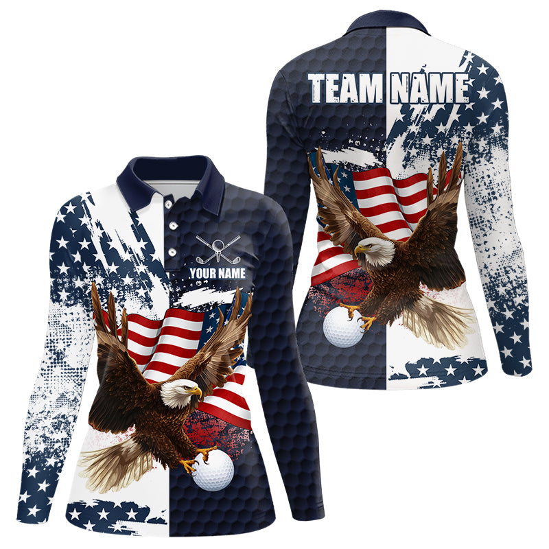 Red, White and Blue American Flag Eagle Golf polo shirts For Women Custom Patriotic Golf Team Jersey NQS9608