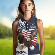 Load image into Gallery viewer, Red, White and Blue American Flag Eagle Sleeveless Golf polo shirts Custom Patriotic Golf Team Jersey NQS9608