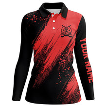 Load image into Gallery viewer, Black and red Womens golf polo shirt custom name golfing gifts, ladies golf tops NQS7346
