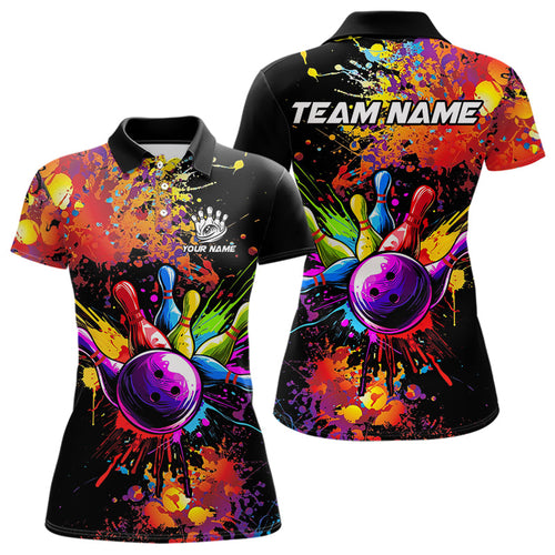 Colorful bowling jerseys Bowling Polo, 1/4 Zip Shirt for Women Custom Bowling Team shirts for bowlers NQS9770